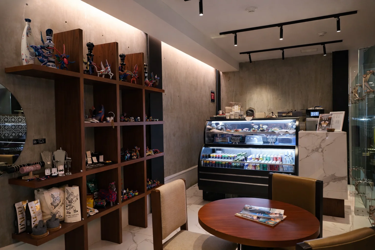 Coffee and seating at Cathedral Coffee.