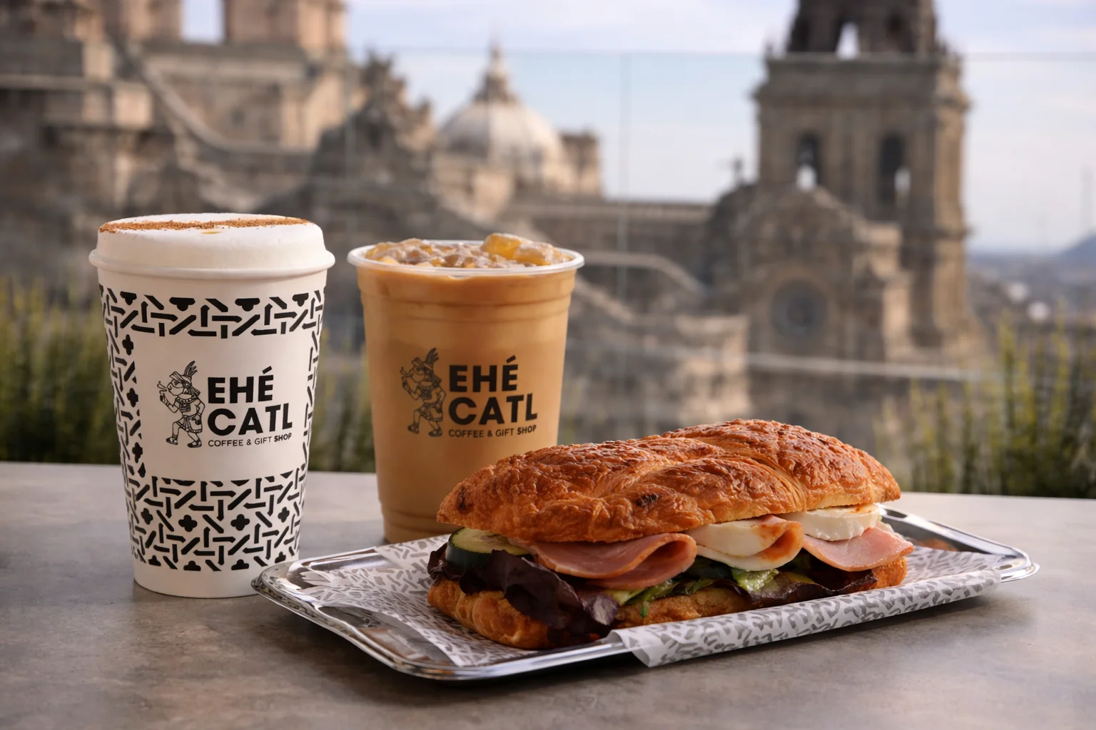 Sándwich y bebidas en la Terraza Bar del Hotel Catedral.