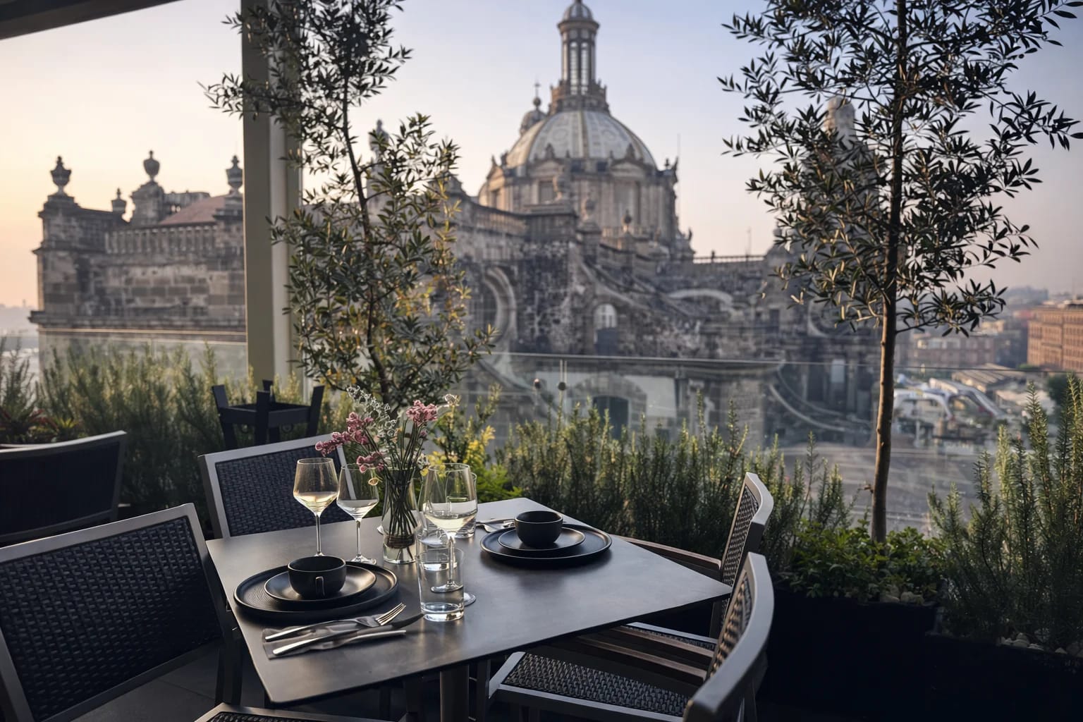 Vista del Bar Terraza con Desayuno Continental