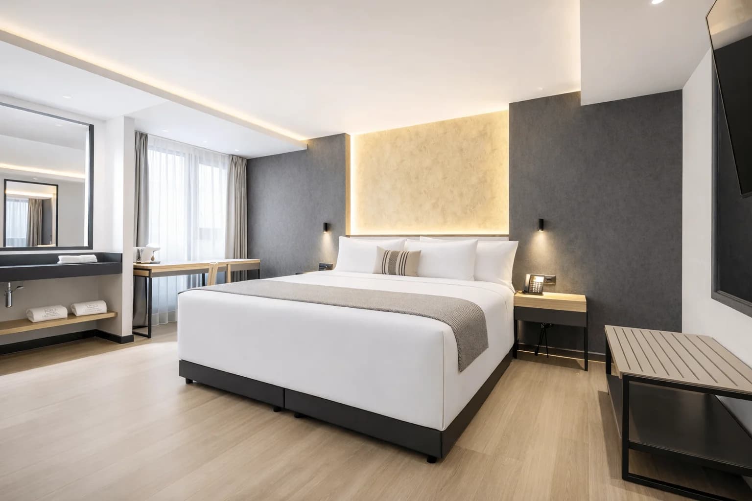Hotel Catedral. Interior suite. Modern decor with views of the Metropolitan Cathedral.